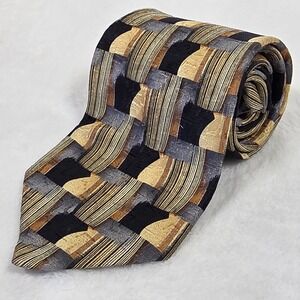 Ermenegildo Zegna Tie Men Black & Gold Geometric Silk Necktie Handmade In Italy
